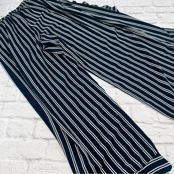 Green Envelope Large Navy and White Striped Wide Leg Ruffle Pants Romantic - Picture 8 of 8